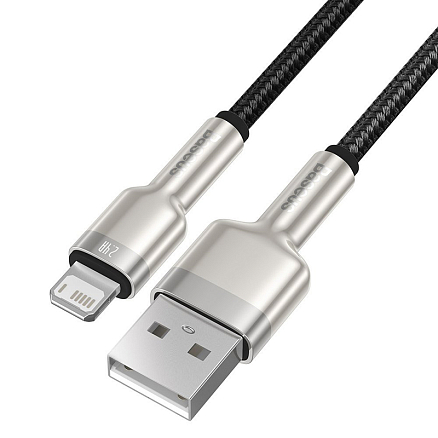 Кабель USB - Lightning для зарядки iPhone 2 м 2.4А плетеный Baseus Cafule Metal Data черный