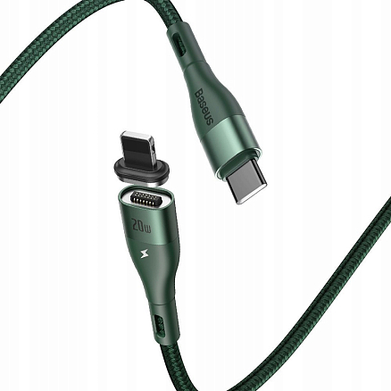 Кабель Type-C - Lightning для зарядки 1 м 20W магнитный плетеный Baseus Zinc (быстрая зарядка PD) зеленый