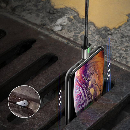 Кабель USB - MicroUSB, Lightning, Type-C 2 м 2А со сменными штекерами магнитный плетеный Baseus Zinc черный