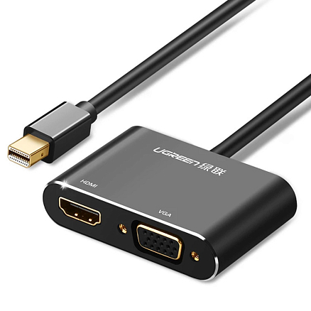 Переходник Mini DisplayPort - HDMI, VGA (папа - мама, мама) длина 19,5 см Ugreen MD115 черный
