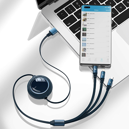 Кабель USB - MicroUSB, Lightning, Type-C для зарядки 1,2 м 3.5А плоский Baseus Bright Mirror синий