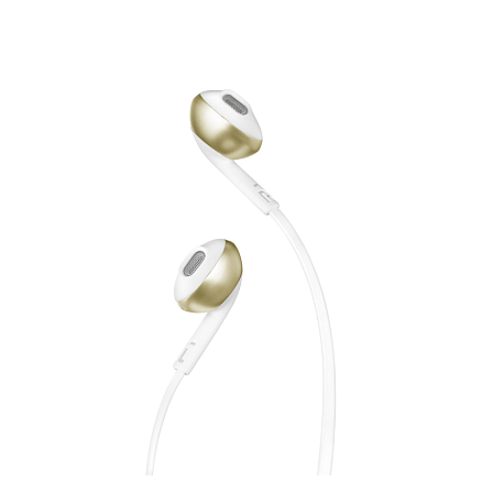 Наушники JBL Tune Tune 205 вкладыши с микрофоном и плоским проводом бело-золотистые