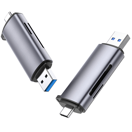 Картридер USB 3.0, Type-C для SD, MicroSD Ugreen CM185 серебристый