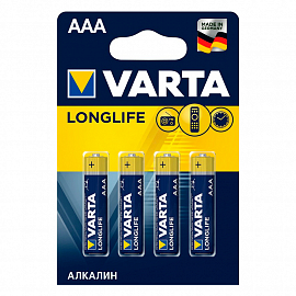 Батарейка LR03 Alkaline (пальчиковая маленькая AAA) Varta Longlife упаковка 4 шт.