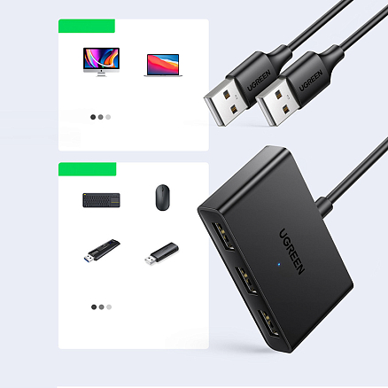 USB 2.0 переключатель 2x3 порта (2 USB входа на 3 USB выхода) Ugreen CM409 черный