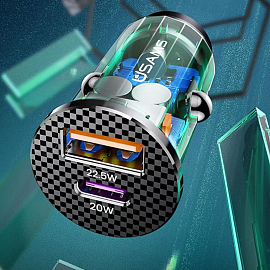 Зарядное устройство автомобильное с USB и Type-C 42.5W Usams US-CC127C25 (быстрая зарядка QC, PD) черное