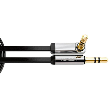 Кабель 3,5 мм - 3,5 мм угловой (стандартный аудио разъем) Aux 3 м плоский Ugreen AV119 черный