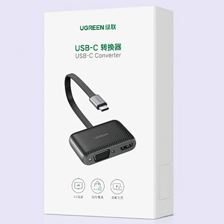 Переходник (преобразователь) Type-C - HDMI 4K 60Hz, VGA (папа - мама, мама) Ugreen CM303 черный