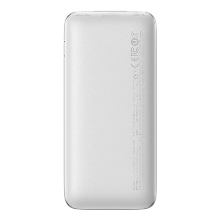 Внешний аккумулятор Baseus Bipow Pro Digital Overseas Edition с дисплеем 10000мАч (USB, Type-C, ток 3А, быстрая зарядка PD, QC 3.0, 20Вт) белый