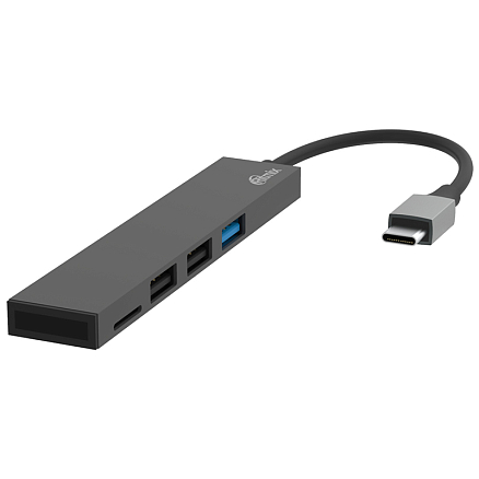 Хаб (разветвитель) Type-C - USB 3.0, 2 х USB 2.0 с картридером SD и MicroSD Ritmix CR-4314 серый