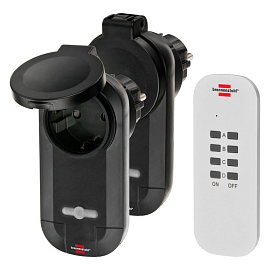 Розетки с дистанционным управлением от пульта до 25 метров влагозащитные Brennenstuhl 1507030 черные 2 шт.