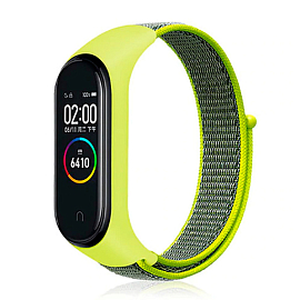 Сменный браслет для Xiaomi Mi Band 4 текстильный Nova Nylon Loop кислотно-желтый с серым