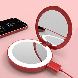 Зеркало карманное для макияжа с подсветкой Nova TD-018 красное