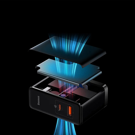Зарядное устройство сетевое с USB и Type-C входами 100W Baseus GaN5 Pro (быстрая зарядка QC, PD) черное