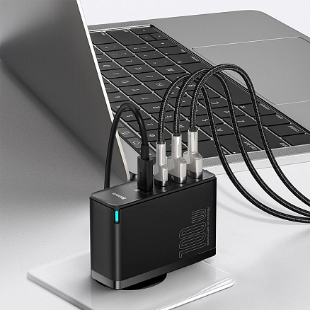 Зарядное устройство сетевое с USB и двумя Type-C входами 3А 100W и Type-C кабелем Baseus GaN2 Pro (быстрая зарядка QC, PD) черное 