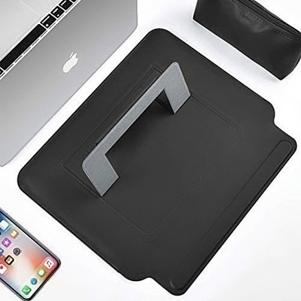 Чехол для Apple MacBook Air 13 (2018-2019) A1932, (2020) А2179, M1 (2020) A2337 кожаный футляр с подставкой Wiwu Skin Pro Stand черный
