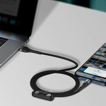 Кабель USB - MicroUSB, Lightning, Type-C 1 м 5А 40W магнитный плетеный Baseus Zinc (быстрая зарядка) черно-серый