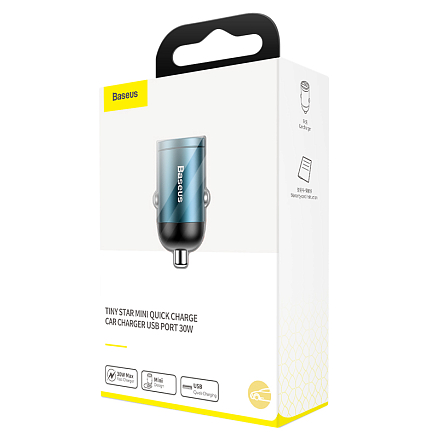 Зарядное устройство автомобильное USB 5А 30W Baseus Tiny Star Mini (быстрая зарядка QC 3.0) синее
