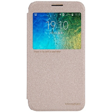 Чехол для Samsung Galaxy E5 книжка с окошком NillKin Sparkle золотистый