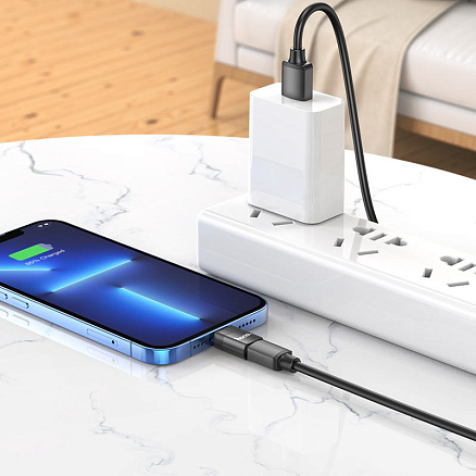 Переходник Lightning - USB Type-C (папа - мама) Hoco UA17 черный