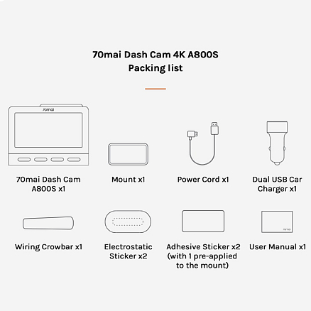 Видеорегистратор Xiaomi 70mai Dash Cam 4K модель A800S 