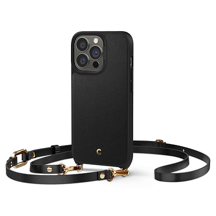 Чехол для iPhone 13 Pro Max кожаный с ремешком Spigen Cyrill Classic Charm черный