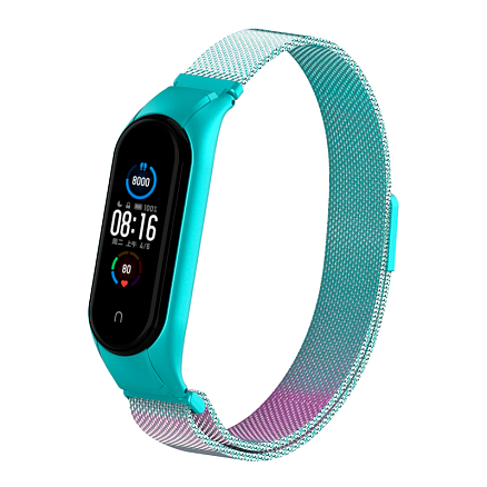 Сменный браслет для Xiaomi Mi Smart Band 5, 6 миланское плетение Nova Dual Color бирюзово-сиреневый