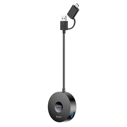 USB 3.0 + Type-C HUB (разветвитель) на 1 порт USB 3.0 и 3 порта USB 2.0 12 см Baseus Round Box с питанием MicroUSB черный