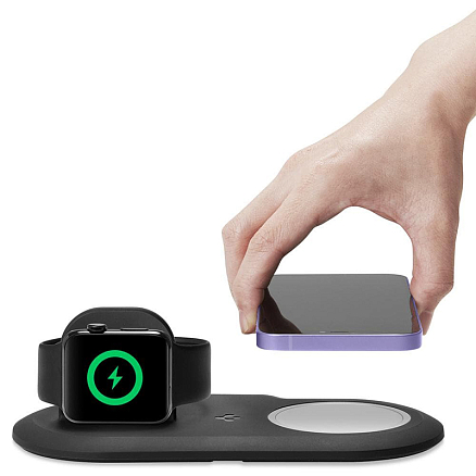 Подставка 2-в-1 для зарядки MagSafe и зарядного Apple Watch Spigen MagFit Duo черная