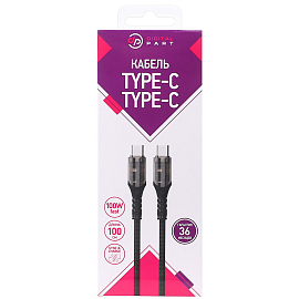 Кабель Type-C - Type-C для зарядки 1 м 100W 5А плетеный Digitalpart TC-350T (быстрая зарядка PD) черный