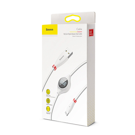 Кабель USB - Lightning для зарядки iPhone 1,2 м 2А с дисплеем Baseus Big Eye Digital белый