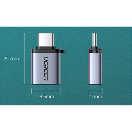 Переходник Type-C - USB 3.0 (папа - мама) Ugreen US270 серый