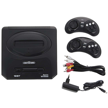 Игровая приставка Retro Genesis Remix 8/16Bit 600 игр с двумя беспроводными геймпадами черная