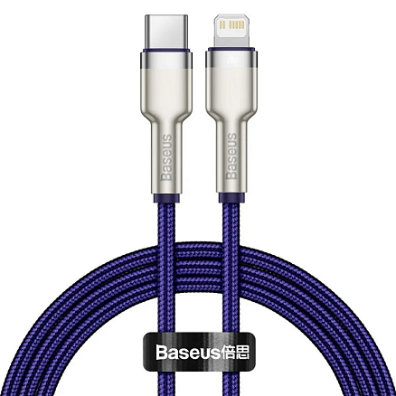Кабель Type-C - Lightning для зарядки 1м 20W плетеный Baseus Cafule Metal (быстрая зарядка PD) фиолетовый