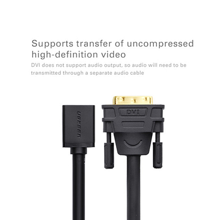 Переходник DVI-D - HDMI (папа - мама) 22 см Ugreen 20118 черный