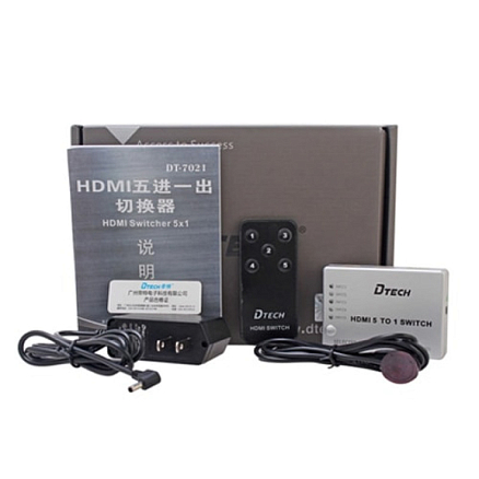 HDMI Switch на 5 портов (5 HDMI входов на 1 HDMI выход) Dtech DT-7021 с пультом