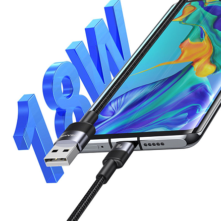 Кабель Type-C - USB для зарядки 1,2 м 3А 18W плетеный Usams SY SJ718 (быстрая зарядка) черный