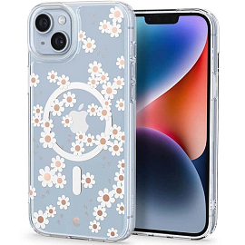 Чехол для iPhone 14 Plus гибридный Spigen Cyrill Cecile White Daisy MagSafe прозрачный