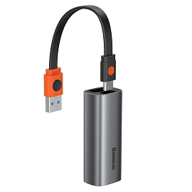 Переходник USB 3.2 Gen.1 + Type-C - Gigabit Ethernet длина 12 см Baseus Steel Cannon серый