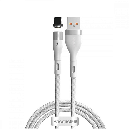 Кабель USB - Lightning для зарядки iPhone 1 м 2.4А магнитный плетеный Baseus Zinc белый