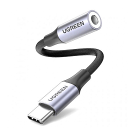 Переходник Type-C - 3,5 мм (папа - мама) 10 см Ugreen AV161 черный