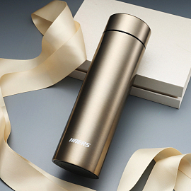 Термос (термобутылка) с ситечком для заварки Haers Classic 420 мл золотистый