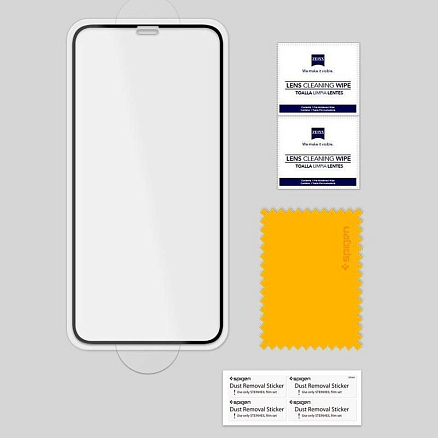 Защитное стекло для iPhone 12, 12 Pro на весь экран противоударное Spigen Glass FC черное