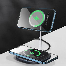 Беспроводная магнитная зарядка 2-в-1 MagSafe для iPhone и AirPods 20W Baseus Swan черная