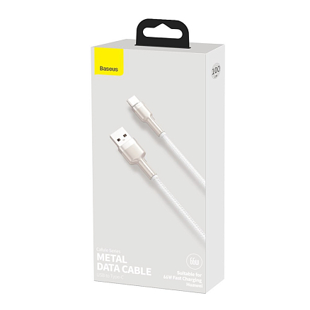 Кабель Type-C - USB для зарядки 1 м плетеный 6А 66W Baseus Cafule Metal Data CAKF000102 (быстрая зарядка) белый