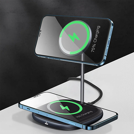 Беспроводная магнитная зарядка 2-в-1 MagSafe для iPhone и AirPods 20W Baseus Swan черная