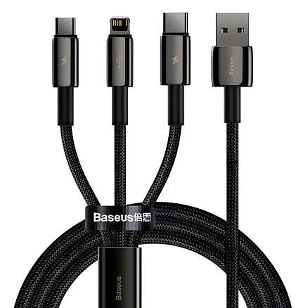 Кабель USB - MicroUSB, Lightning, Type-C для зарядки 1,5 м 3.5А плетеный Baseus Tungsten Gold черный