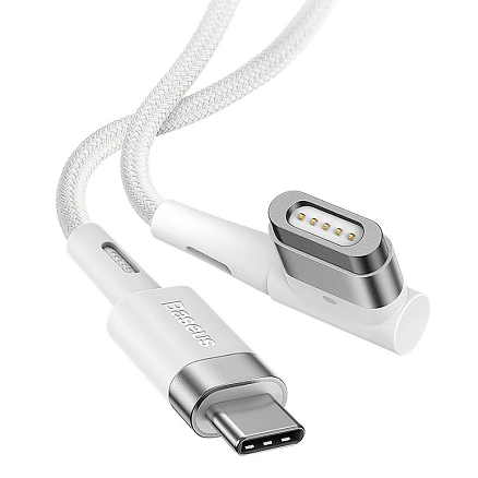 Кабель Type-C - MagSafe для зарядки Macbook длина 2 м 60W магнитный плетеный с L-образным штекером Baseus Zinc белый