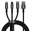 Кабель USB - MicroUSB, Lightning, Type-C для зарядки 1,5 м 3.5А плетеный Baseus Tungsten Gold черный