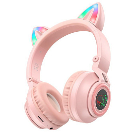 Наушники для детей беспроводные Bluetooth Borofone BO18 накладные складные розовые